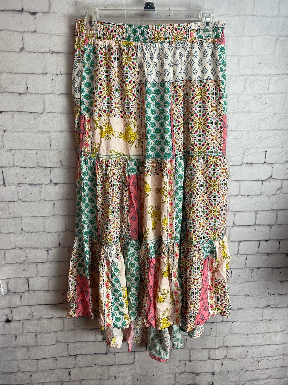 Democracy size small patchwork print high low maxi skirt